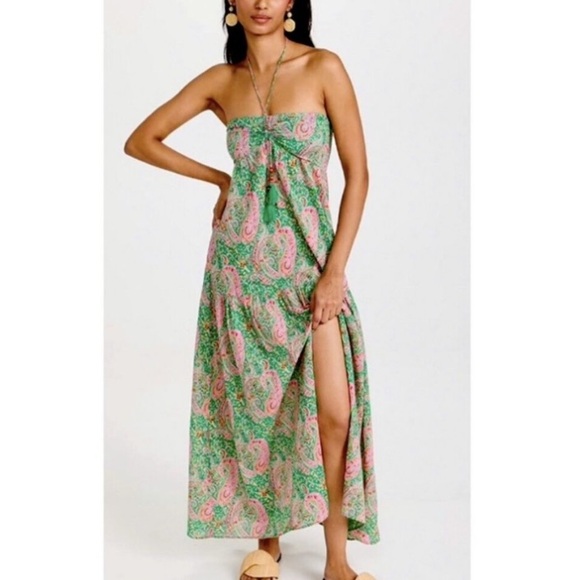 ba&sh Dresses & Skirts - NEW BA&SH Omy Paisley Strapless Cotton Maxi Dress. M/L. Green Pink Print